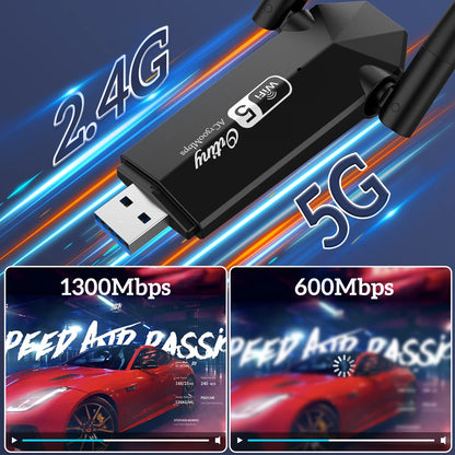 Adaptador USB 3.0 De 1300Mbps, 867Mbps En 5Ghz / 400Mbps En 2.4Ghz De Doble Banda Con Wi-Fi