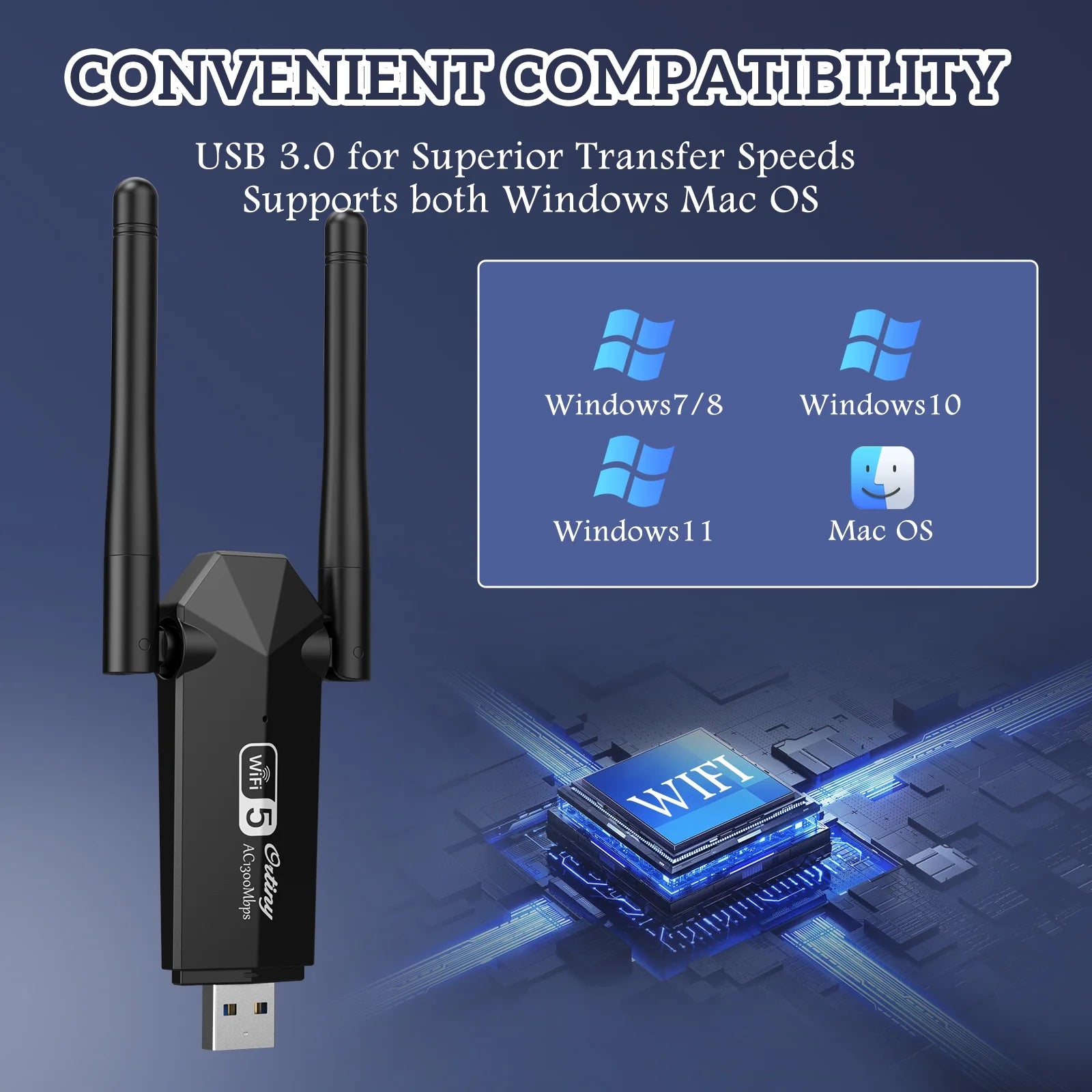 Adaptador USB 3.0 De 1300Mbps, 867Mbps En 5Ghz / 400Mbps En 2.4Ghz De Doble Banda Con Wi-Fi