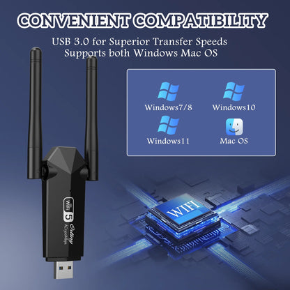 Adaptador USB 3.0 De 1300Mbps, 867Mbps En 5Ghz / 400Mbps En 2.4Ghz De Doble Banda Con Wi-Fi