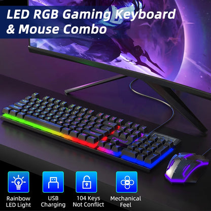 Combo De Teclado Y Mouse Para Juegos, Teclado Multimedia Para Juegos Con Retroiluminación LED Arcoíris, Teclado De Oficina Colorido Con Retroiluminación Para Trabajar O Jugar Con Primer, Dispositivo De Oficina, Rosa