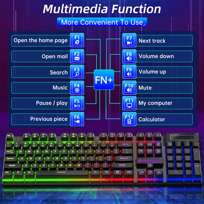 Combo De Teclado Y Mouse Para Juegos, Teclado Multimedia Para Juegos Con Retroiluminación LED Arcoíris, Teclado De Oficina Colorido Con Retroiluminación Para Trabajar O Jugar Con Primer, Dispositivo De Oficina, Rosa