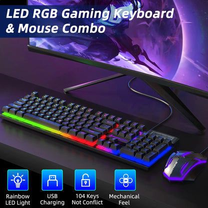 Combo De Teclado Y Mouse Para Juegos, Teclado Multimedia Para Juegos Con Retroiluminación LED Arcoíris, Teclado De Oficina Colorido Con Retroiluminación Para Trabajar O Jugar Con Primer, Dispositivo De Oficina, Rosa
