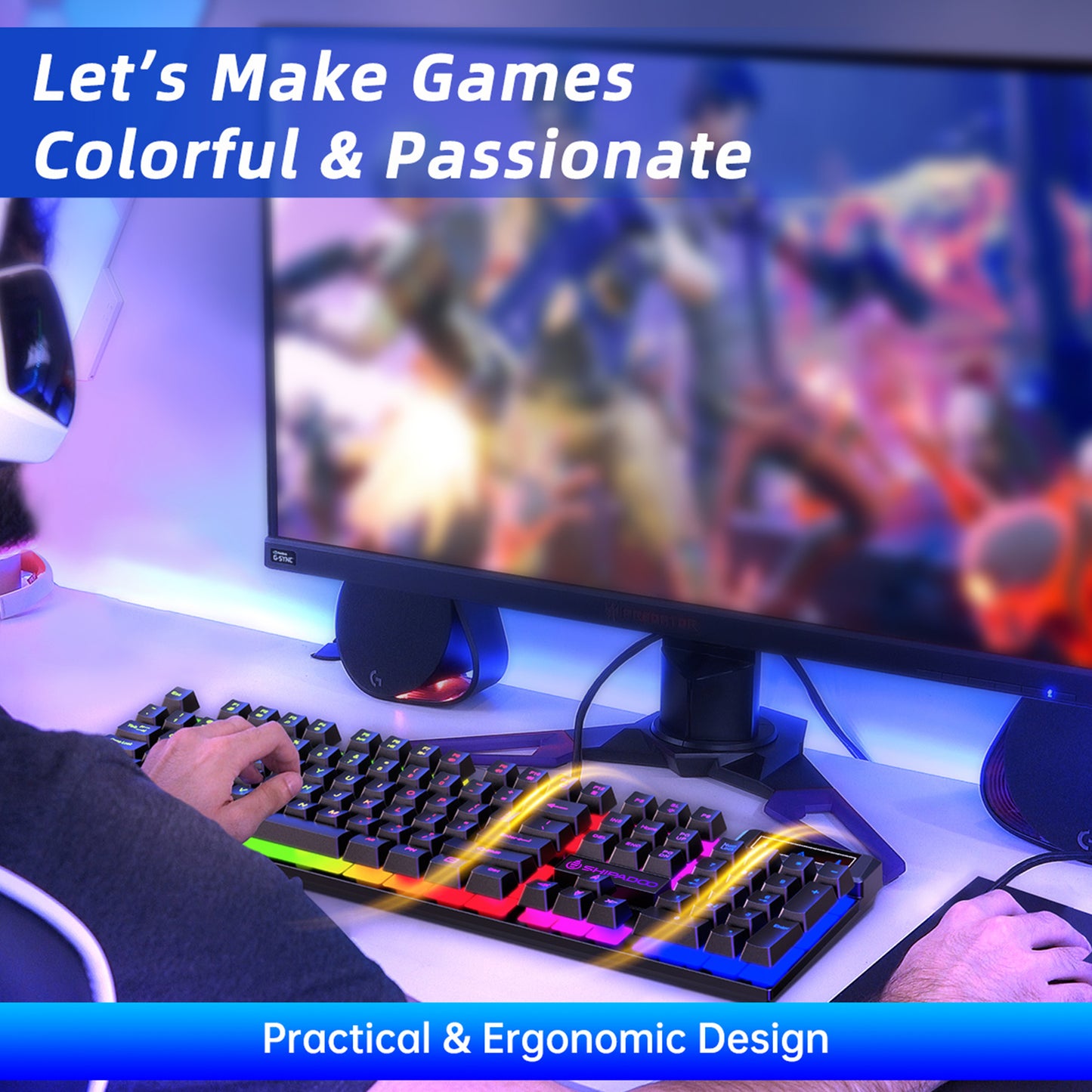 Combo De Teclado Y Mouse Para Juegos, Teclado Multimedia Para Juegos Con Retroiluminación LED Arcoíris, Teclado De Oficina Colorido Con Retroiluminación Para Trabajar O Jugar Con Primer, Dispositivo De Oficina, Rosa